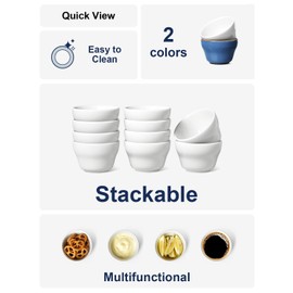 LE TAUCI Bouillon Cups 8 Ounce, Ice Cream Bowls, Small Bowls for Dessert Soup Chili Dipping Sauce Coffee Cupping - Set of 6, White