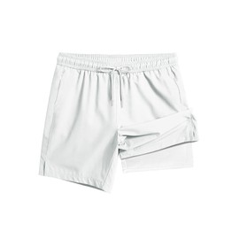 TENGINE Men's Swim Trunk 5" with Compression Liner 5 Inch Quick Dry Board Shorts Zipper Pocket White