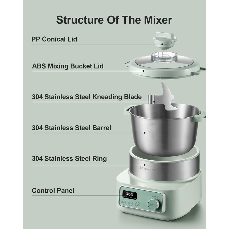 MOKKOM Electric Dough Maker with Proof Dough Function, Microcomputer Timing,