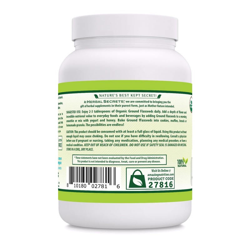 Herbal Secrets USDA Organic Ground Flaxseeds 2 Lbs Powder |