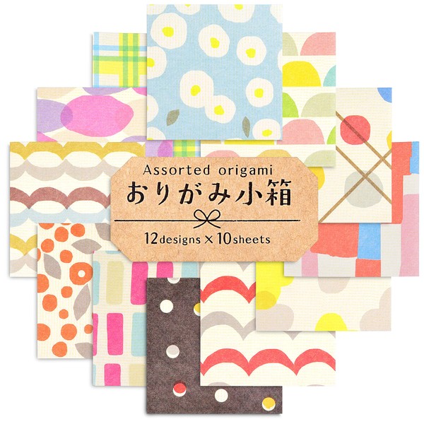 Mino Washi Japanese Toraditional Origami Paper Box, Chiyogami Washi Paper Box, Assorted Package Design, 2.75 in 12 Design Each 10 Sheets Total 120 Sheets