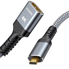 tunghey Right Angled Micro HDMI to HDMI Adapter Cable, Nylon Braided 90°Degree Micro HDMI Male to HDMI Female Cable (Type D to Type A) Support 4K/60Hz 1080p 20CM (Right Angle)