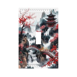 HLCoChT Decorative Art Light Switch Covers Cherry - Blossom Pagoda Bridge Switch Plate Cove Single Toggle Wall Plate Decorative Switchcover Electrical Switchplate