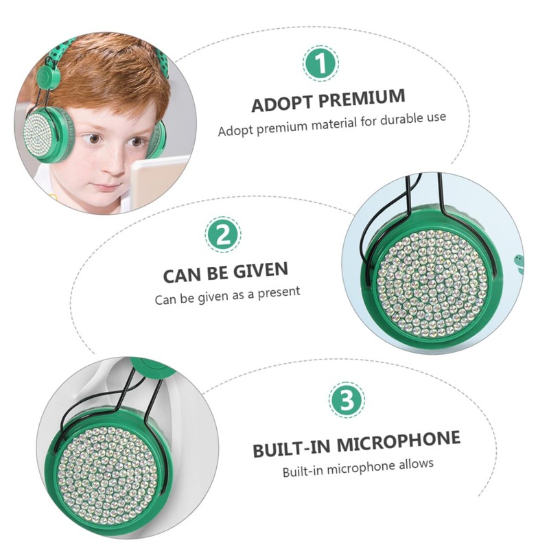 Operitacx Rhinestone Dinosaur Ear Headphones with Mic Soft Earmuffs Volume
