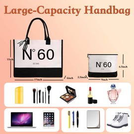 CoCoCherry 60th Birthday Gifts For Women - 60th Birthday Gifts Canvas Tote Bag with Makeup Bag, 60th Birthday Ideas Combination Bag, Elegant Bag °60 EST.1965. 60th Birthday Gifts for Women, Mum, Wife