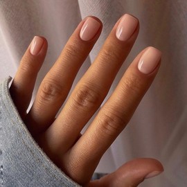 48 PCS Nude Press on Nails Extra Short Square,Semi-transparent Fake Nails Small Stick on Nails for Women Feature Gel Finish,Short False Nails Press on,Natural Clear Petite Glue on Nails Set