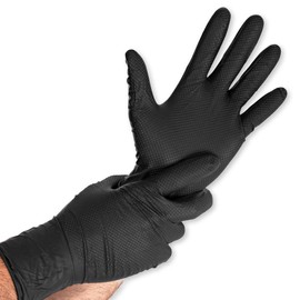 Hygostar Power Grip Long Nitrile Gloves, Powder-Free, Pack, Black, 8/M, L: 30 cm, Nitrile Gloves, Disposable Gloves, Catering Gloves, Industrial Gloves, Pack of 50