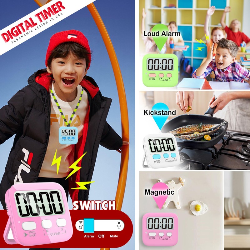 Antonki 2 Pack Digital Timer for Kids, Magnetic Countdown Kitchen