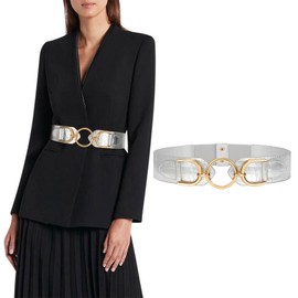 JASGOOD Fashion Women Wide Stretchy Belt for Dresses Ladies Elastic Waist Belt for Women Silver Fit Waist Size 30"-33"