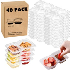 Sereficy 40 Sets Double Compartment Condiment Container, 2 Compartment Snack Containers, Disposable Food Containers with Lids for Sauce Snack, for Travel, Picnic