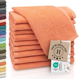 ZOLLNER Guest Towels, Set of 10, Soft and Absorbent, Washable at up to 95 °C, Cotton, 30 x 50 cm, Orange