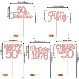 15 PCS 50th Birthday Centerpiece Sticks Fifty Happy 50 Vintage 1976 Table Flower Centerpieces Sticks Cheers to 50 Fabulous Floral Decorations 50th Birthday Party Centerpieces Supplies Rose Gold
