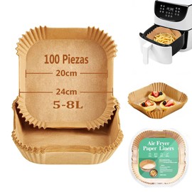 PUBUNUS Papel para Freidora de Aire, 100 Piezas Papel Pergamino Cuadrado Desechable para Freidora de Aire, Perfecto para Freidora de Aire, Sartén, Horno, Microondas y más (100 Piezas-20 * 24cm)