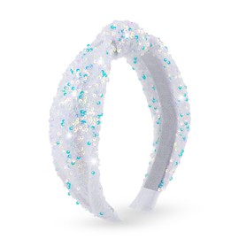 CTZENWAY Sequin Knotted Headband for Women, Sparkly Knotted Wide Hair Bands for Girls, Glitter Fashion Iridescent Headbands Hair Accessories Fancy Outfits for Party Birthday Prom (White)