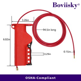 Boviisky Lockout Tagout Cable Lock, 1 Pack Adjustable Cable Lock, Red Lockout tagout Cable with 3/16'' Diameter, 8' Length Lockout Cable, OSHA Compliant Cable Lock Loto