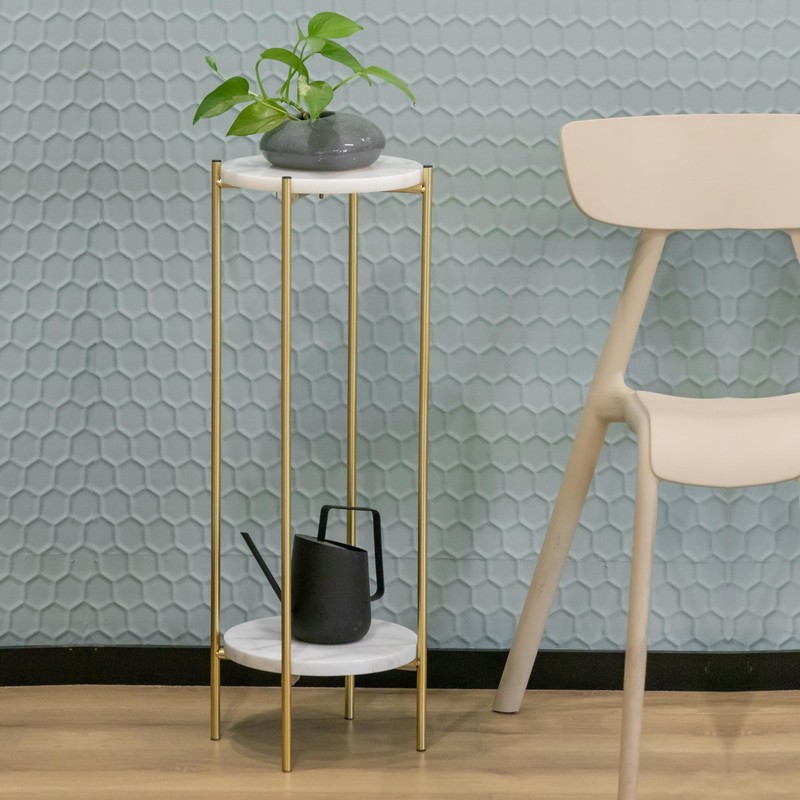 ALPOME Gold Plant Stand Indoor Tall - 2 Tier White