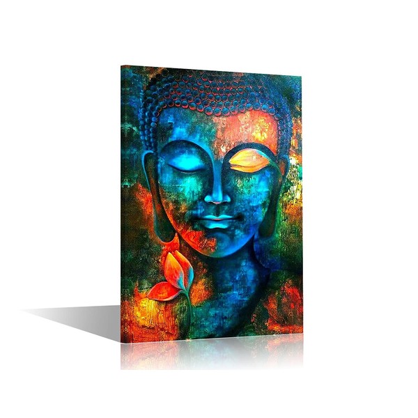 TISHIRON Wall Decor, Colorful Abstract Buddha Head Wall Art Zen Poster Modern Home Decor Living Room Study Bedroom Canvas Prints Painting Decoration 24x16 inch