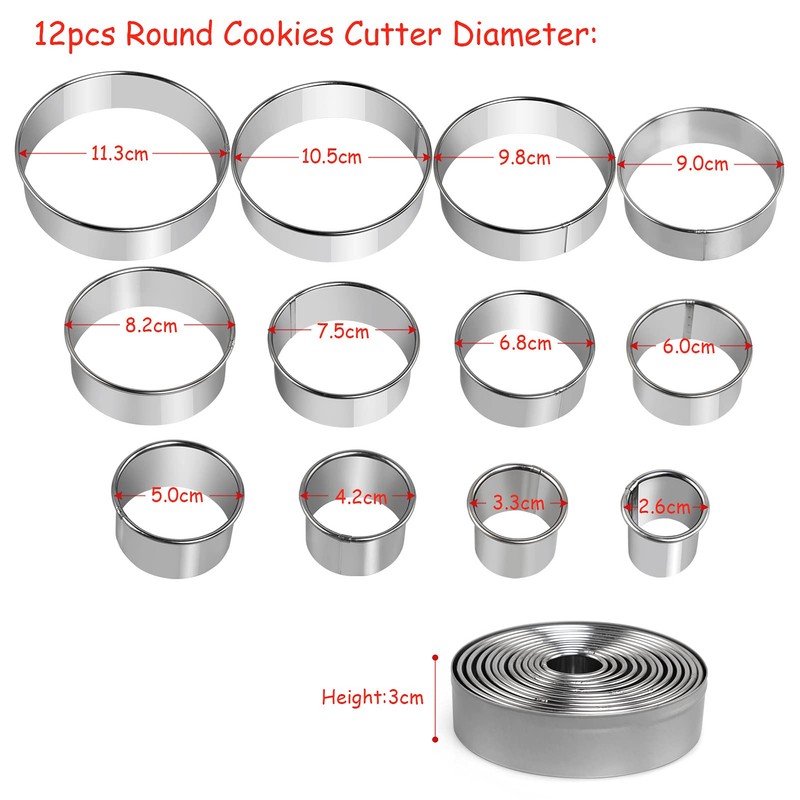 JoyPlus Stainless Steel Cookie Cutters Ring, Pack of 12 Extra