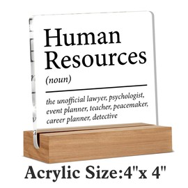 Oqtumes HR Gifts for Men Women HR Appreciation Gifts for Manager Director Human Resources Clear Desk Decorative Sign Acrylic Sign With Wooden Stand for Desk Table Shelf