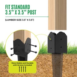 Fence Post Anchor 4''x4'', Heavy Duty Metal Fence Post Anchor Ground Spike 24''x4''x4'' for Fence, Mailbox, Bird feeder, Decking, Banner, with The Black Powder Coating Cover on The Surface (Set 2)