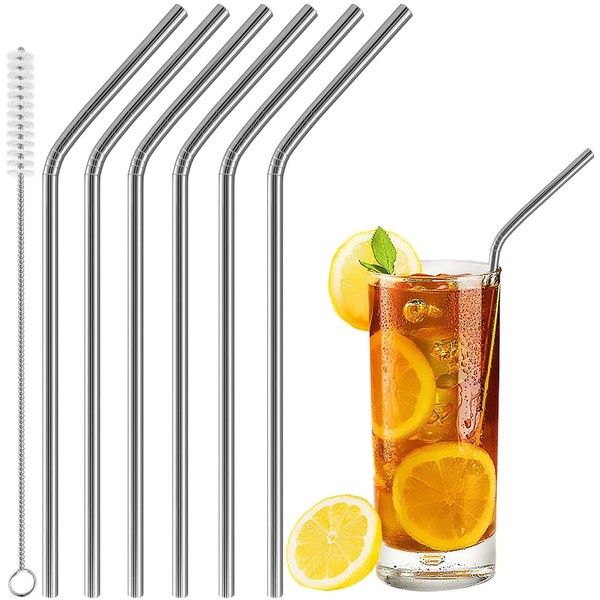 Acerich Set of 6 Stainless Steel Straws, Acerich Reusable Metal Straws for 30 oz & 20 oz Tumblers Cups Mugs Cold Beverage, Free Cleaning Brush Included