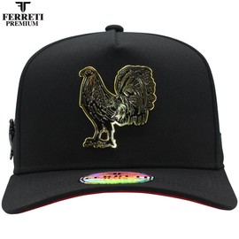 Ferreti Hats FT62 Rooster Design Cotton Baseball Cap with Removable Metal Pin for Unisex - Color: Black with Black Rooster Pin