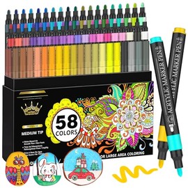 58 Colores Marcadores de Acrilico，Premium de punta fina marcadores de rotuladores pintura acrilica, plumones de acrilico para pintar piedras la pintura de roca, lienzo, madera superficies de vidrio