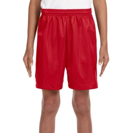 A4 Youth Six Inch Inseam Mesh Short, Large, SCARLET