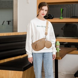 YUHONLNOR Crossbody Bag Women's Wide Strap Bum Bag Shoulder Bag Handbag Modern Bags with Coin, brown