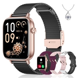 Iaret Women's Smartwatch, 4 Bracelets + Necklace, 1.83 Inch HD Touchscreen Watch, Bluetooth Calls, 100+ Sports Modes, Fitness Tracker, Pedometer, SpO2, Sleep/Menstruation, iOS/Android, Black Gold