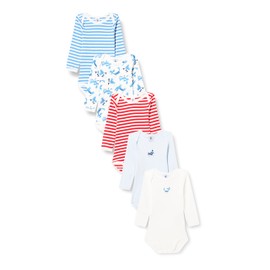 Petit Bateau Baby Boys' Striped Bodysuit with Long Sleeves (Pack of 5), Variant 1, 12 months