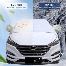 Hrozny Car Windshield Cover for Ice and Snow, SUV Half Car Cover Top with Reflective Straps, Winter Car Snow Cover Universal Fit for Most Cars (SUV)