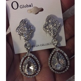 2.25' Clear Crystal Pageant White Silver Wedding Long Rhinestone Bridal Earrings Jewelry Earrings for Women #3298FE4937