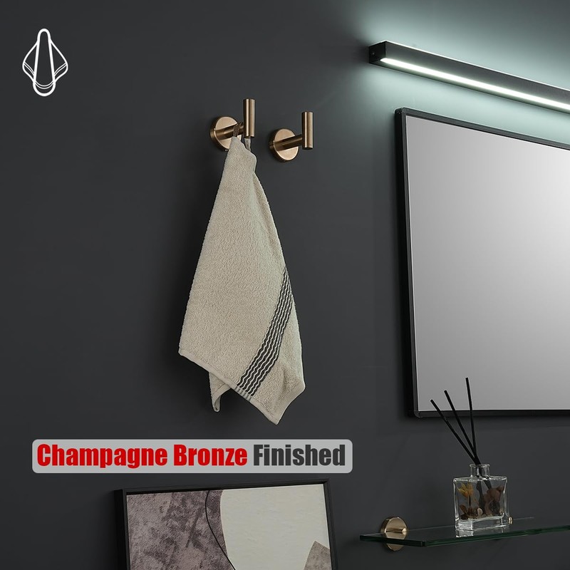 JQK Bathroom Towel Hook Champagne Bronze, Coat Robe Clothes Hook