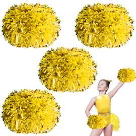4 Pcs Cheerleading Pom Poms for Kids, HOLENGS 2 Pair Plastic Cheerleader Pom Poms with Baton Handle, Squad Cheer Pompoms for Adults Boy Girl Adults School Dance Football Basketball Baseball Gold1