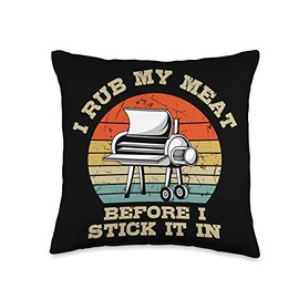 I Rub My Meat Before I Stick It In BBQ Chef Grilling Throw Pillow