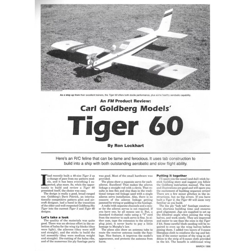 Carl Goldberg Model Airplane Plans (RC): TIGER 60 70" Wingspan