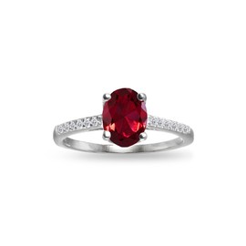 GemStar USA Sterling Silver Synthetic Ruby and White Topaz Oval Crown Ring, Metal, Ruby