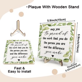 Office Desk Decor, Gift for Coworker Friends Leaving Job Farewell Retirement Gift Teacher Appreciation Wooden Plaque-May You Be Proud of the Work You Do, 5.9 x 5.9 Inch, Home Office Table Decor