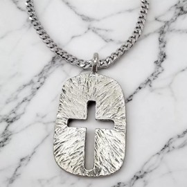Forgiven Jewelry Cross Tag Hammered Antique Silver Metal Finish Pendant (g2h-ch) Chain Necklace
