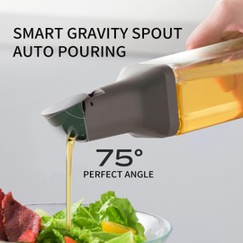 stackbear Olive Oil Dispenser Bottle with Gravity Spout - 16oz Leakproof Glass Oil Dispenser, BPA-Free, Easy to Refill and Use, Light Grey