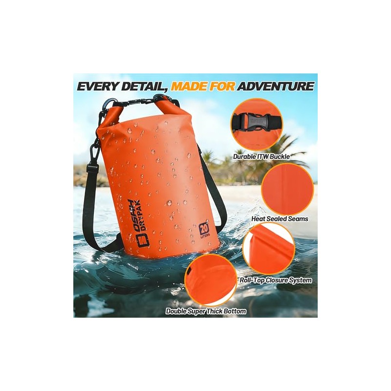 Bolsa seca impermeable, 5L/10L/20L/30L/40L Mochila de almacenamiento ligera con funda