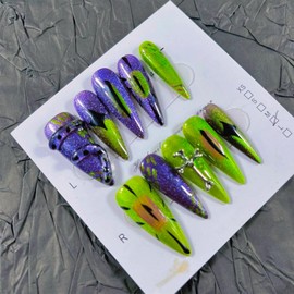 Press on Nails Handmade Nails 10Pcs Dark Gothic Style Manual Press on Nails Colorful Eyes Fake Nails for Women Party Holiday Photo Size S