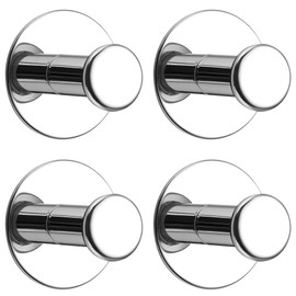 SAYAYO Self Adhesive Hooks for Hanging, Chrome Towel Hook for Bathrooms Coat Hooks Wall Mount, Stick on Hook SUS304 Stainless Steel, 4pcs