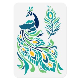 Peacock Animal Stencil for Painting 30 x 30cm Reusable Plastic Peacock Stencil for Painting on Wall Wood Furniture Fabric Canvas, DIY Craft Stencil