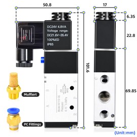 ERGAOBOY 1/8 Inch BSP 24 V Single Coil, Pilot Controlled, Electric Solenoid Valve with 2 Positions and 5-Way Connection (4V110 08)