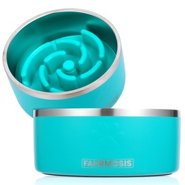 FAHRMOSIS 64 OZ Dog Bowl with Slow Feeder Insert | Stainless Steel Dog Bowls for Medium & Large Breed | Non Slip Dog Bowls & Silicone Slow Feeder Dog Bowls | Slow Feeder and Water Bowl Set - Teal