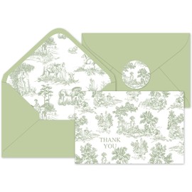 Whaline 36Pcs Sage Green Thank You Cards with Envelopes and Stickers French Country Greeting Cards Green Blank Note Cards for Wedding Bridal Baby Shower