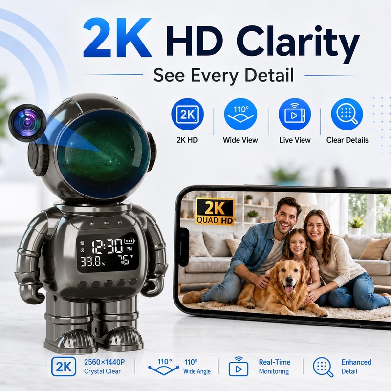 DYPCO Indoor Security Clock Camera with Temperature and Humidity Monitoring,