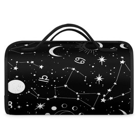 4 In 1 Hanging Toiletry Bag Roll-Up Makeup Bag with 4 Detachable Removable Zipper Clear PVC Pouch, Folding Waterproof Cosmetic Organizer Bag For Travel Gym Camping Grooming Dai（Stars and Moon）